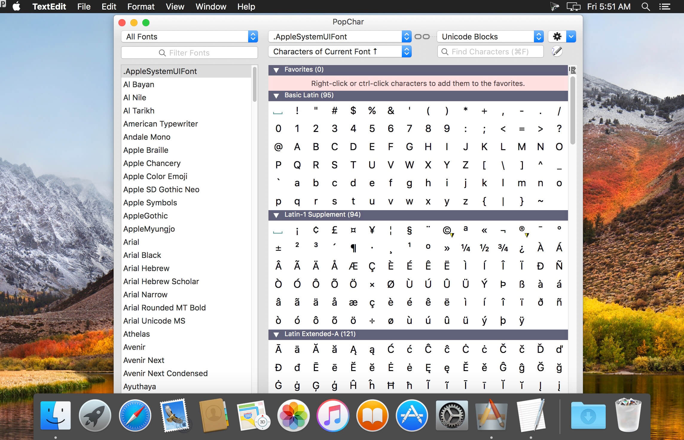Popchar 7 4 – Floating Window Shows Available Font Characters
